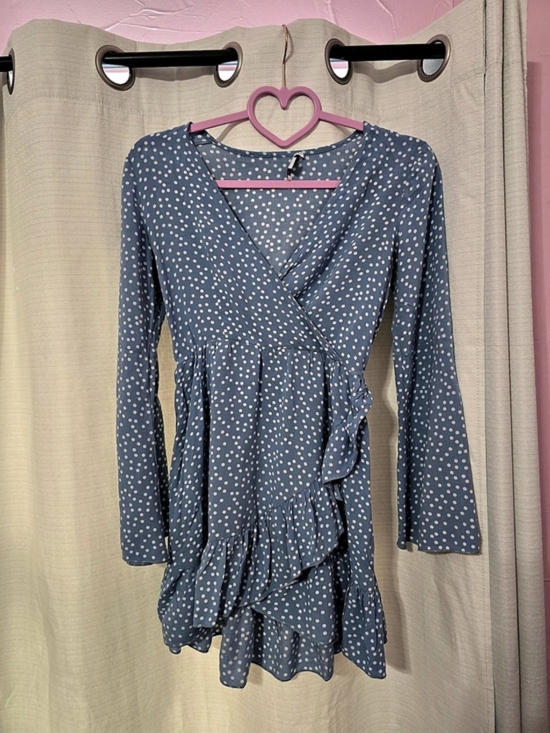 Subdued Dresses & Skirts - Subdued V-Neck Polka Dot Ruffle Dress Blue & White